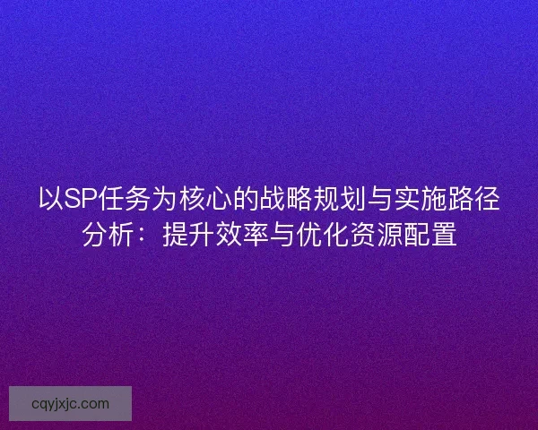 以SP任务为核心的战略规划与实施路径分析：提升效率与优化资源配置