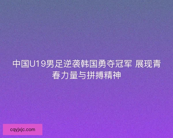 中国U19男足逆袭韩国勇夺冠军 展现青春力量与拼搏精神
